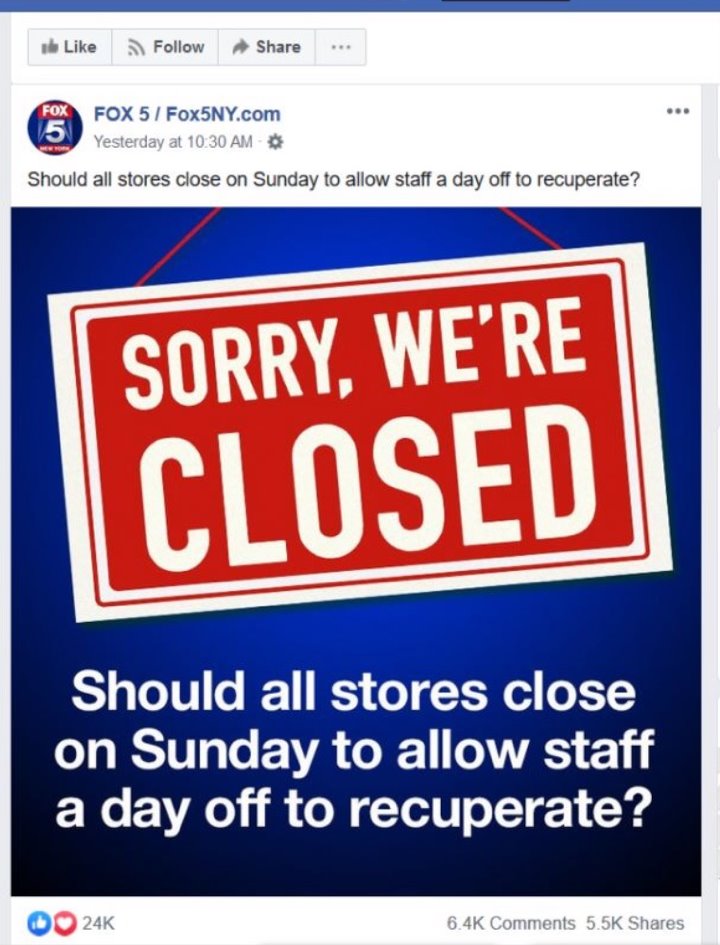 Sorry we're closed on Sunday
